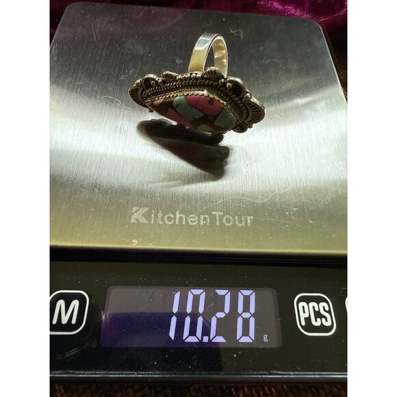 Cotton Candy Dahlia Sterling Silver Adjustable Ring Size 9 Closed Back & Intrica - Picture 5 of 7